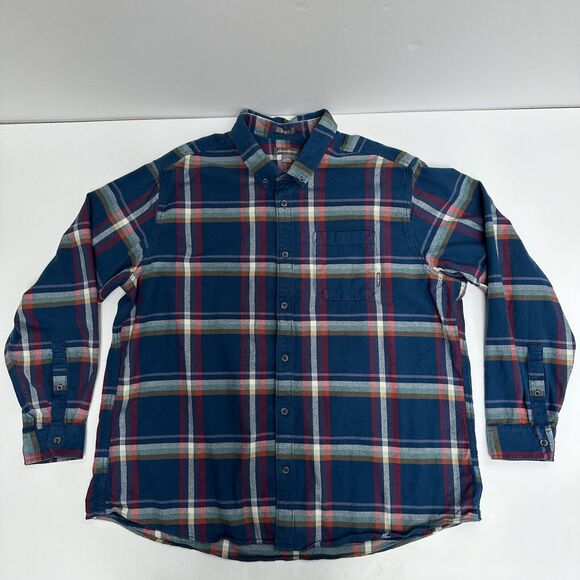 Eddie Bauer Button Down Flannel Shirt Mens Size 2XL Blue Red Plaid Outdoorsy XXL - Picture 1 of 11